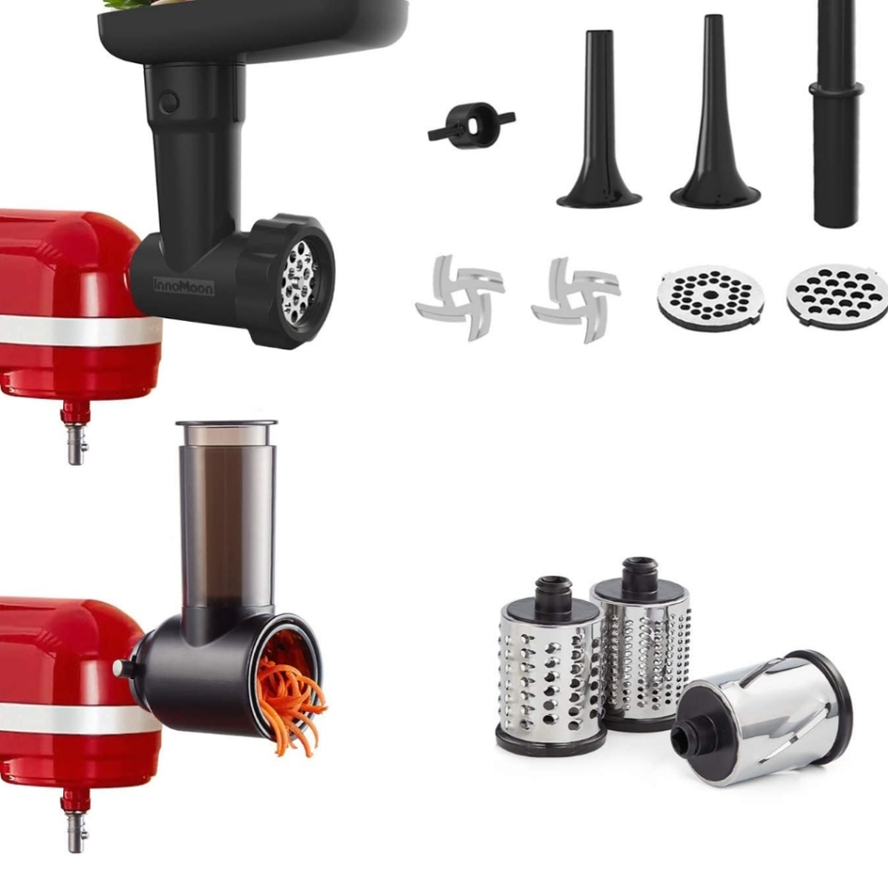 InnoMoon Food Slicer Shredder & Meat Grinder Attachment Pack for KitchenAid Stan